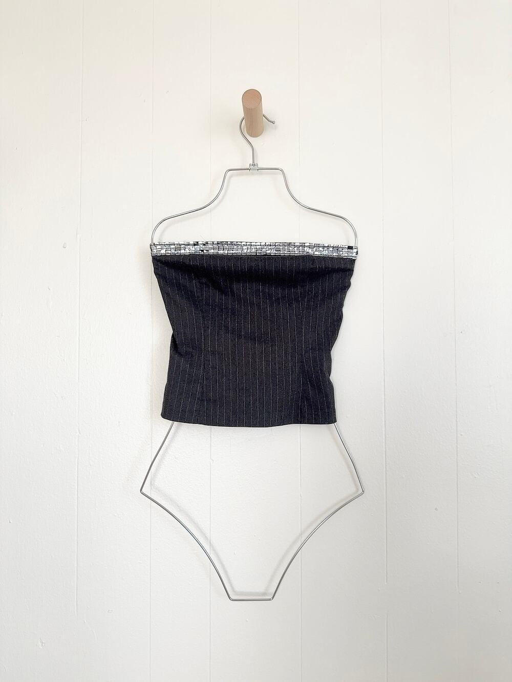Vtg 90s / Y2K Rampage Metallic Sequin Trim Strapless Tube Top Size 3 Made in USA